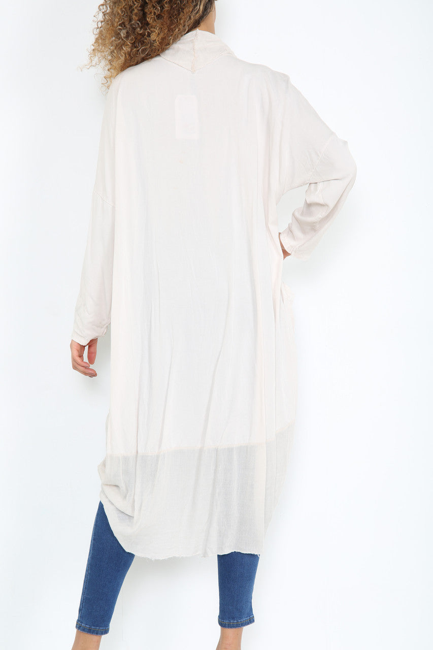 Ladies Floaty Draped Wrap Style Cardigan Top Stone