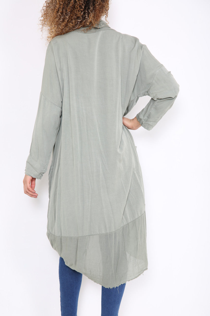 Ladies Floaty Draped Wrap Style Cardigan Top Khaki