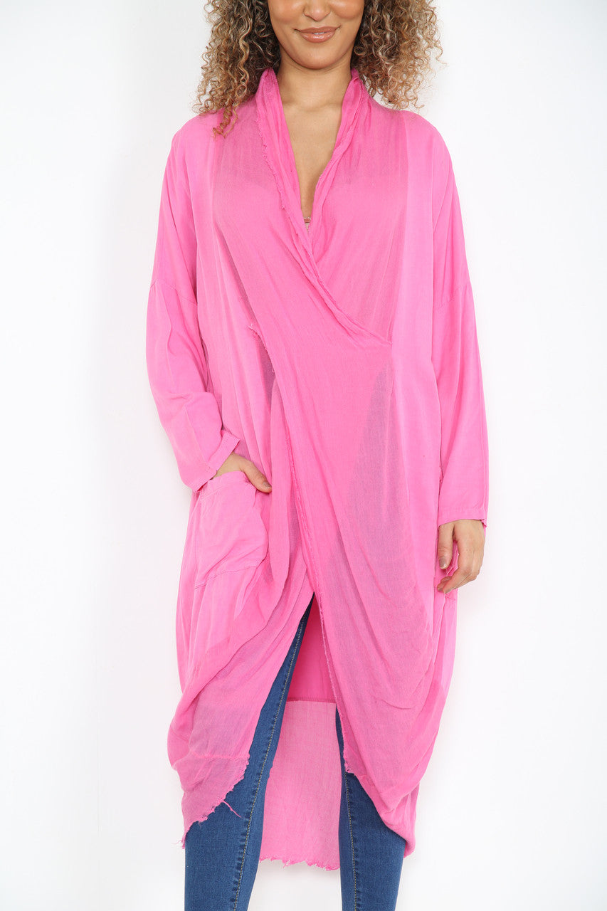 Ladies Floaty Draped Wrap Style Cardigan Top Cerise