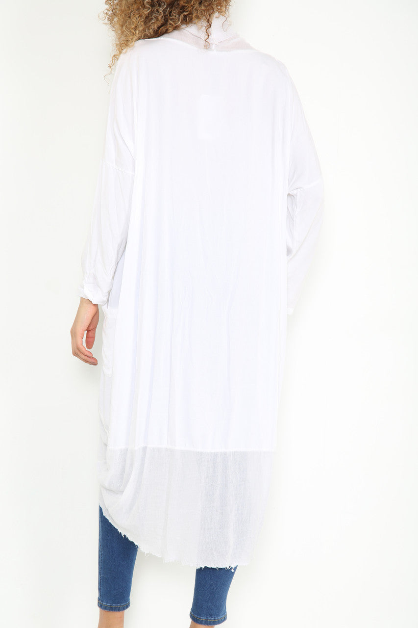 Ladies Floaty Draped Wrap Style Cardigan Top White