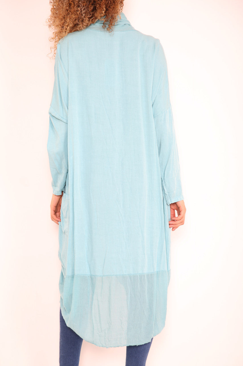 Ladies Floaty Draped Wrap Style Cardigan Top Blue