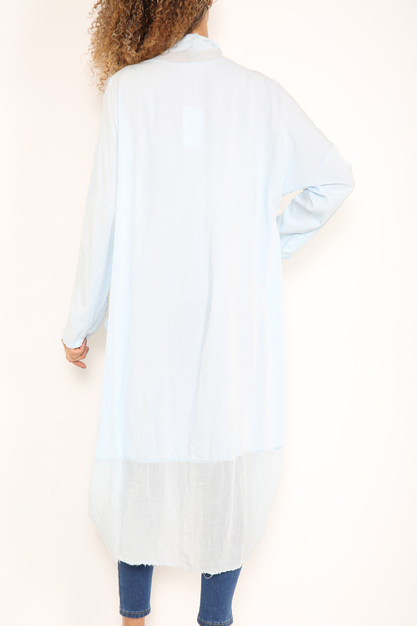 Ladies Floaty Draped Wrap Style Cardigan Top Light Blue