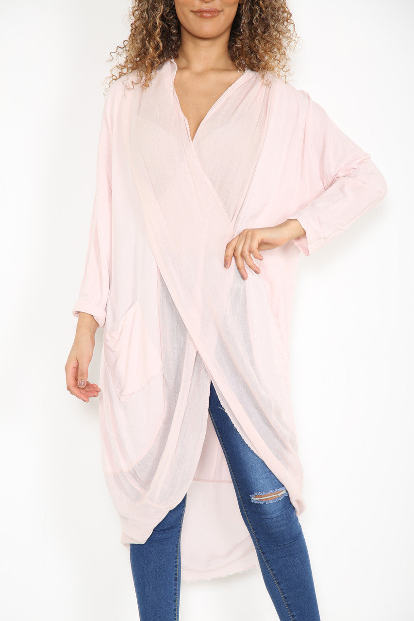 Ladies Floaty Draped Wrap Style Cardigan Top Dusty Pink