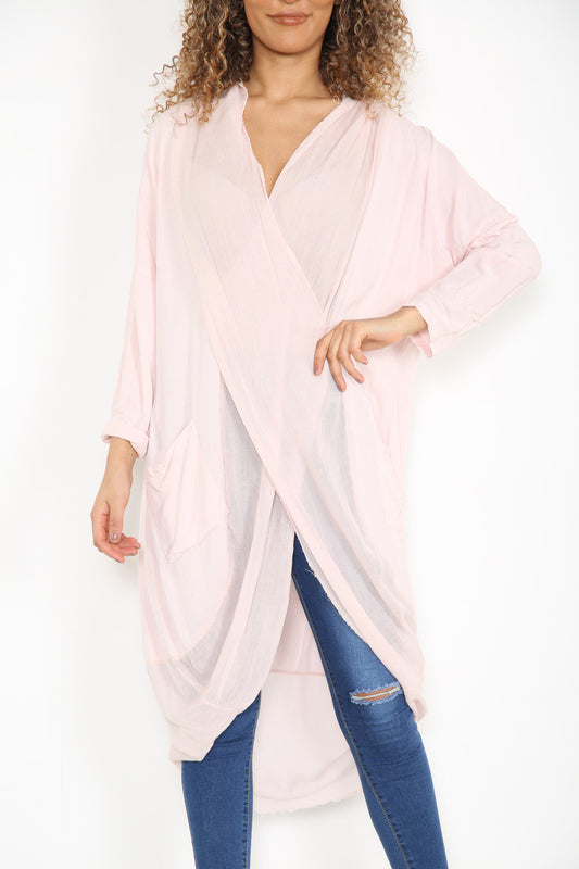 Ladies Floaty Draped Wrap Style Cardigan Top Dusty Pink