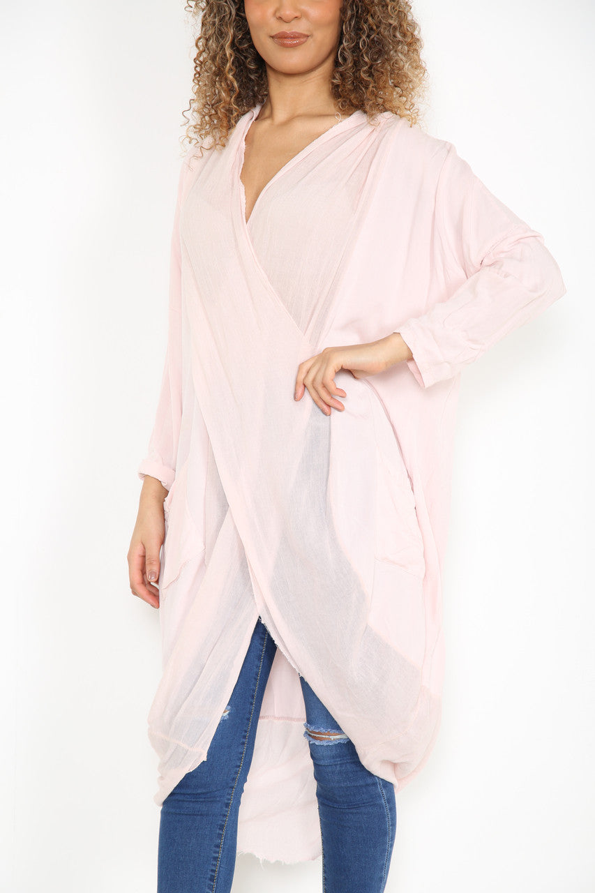 Ladies Floaty Draped Wrap Style Cardigan Top Dusty Pink