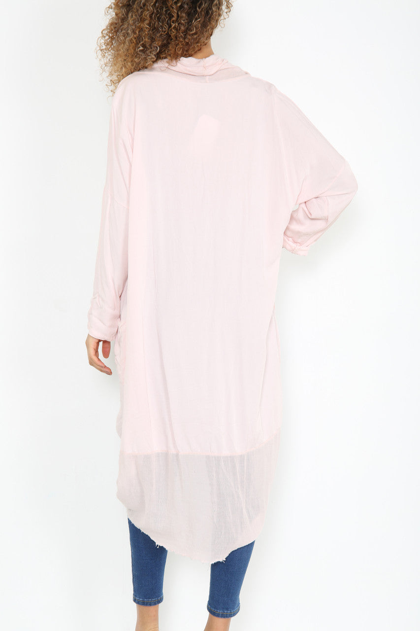 Ladies Floaty Draped Wrap Style Cardigan Top Dusty Pink