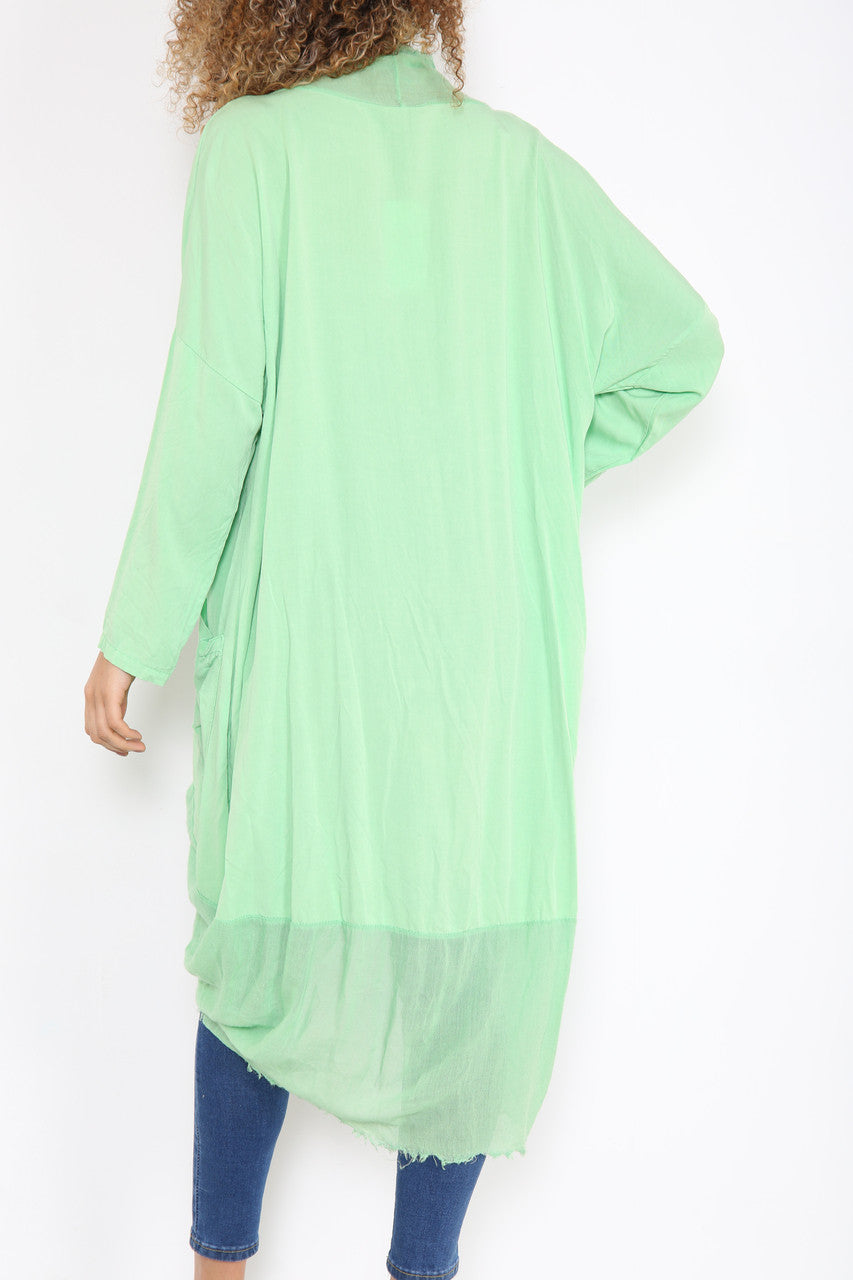 Ladies Floaty Draped Wrap Style Cardigan Top Green