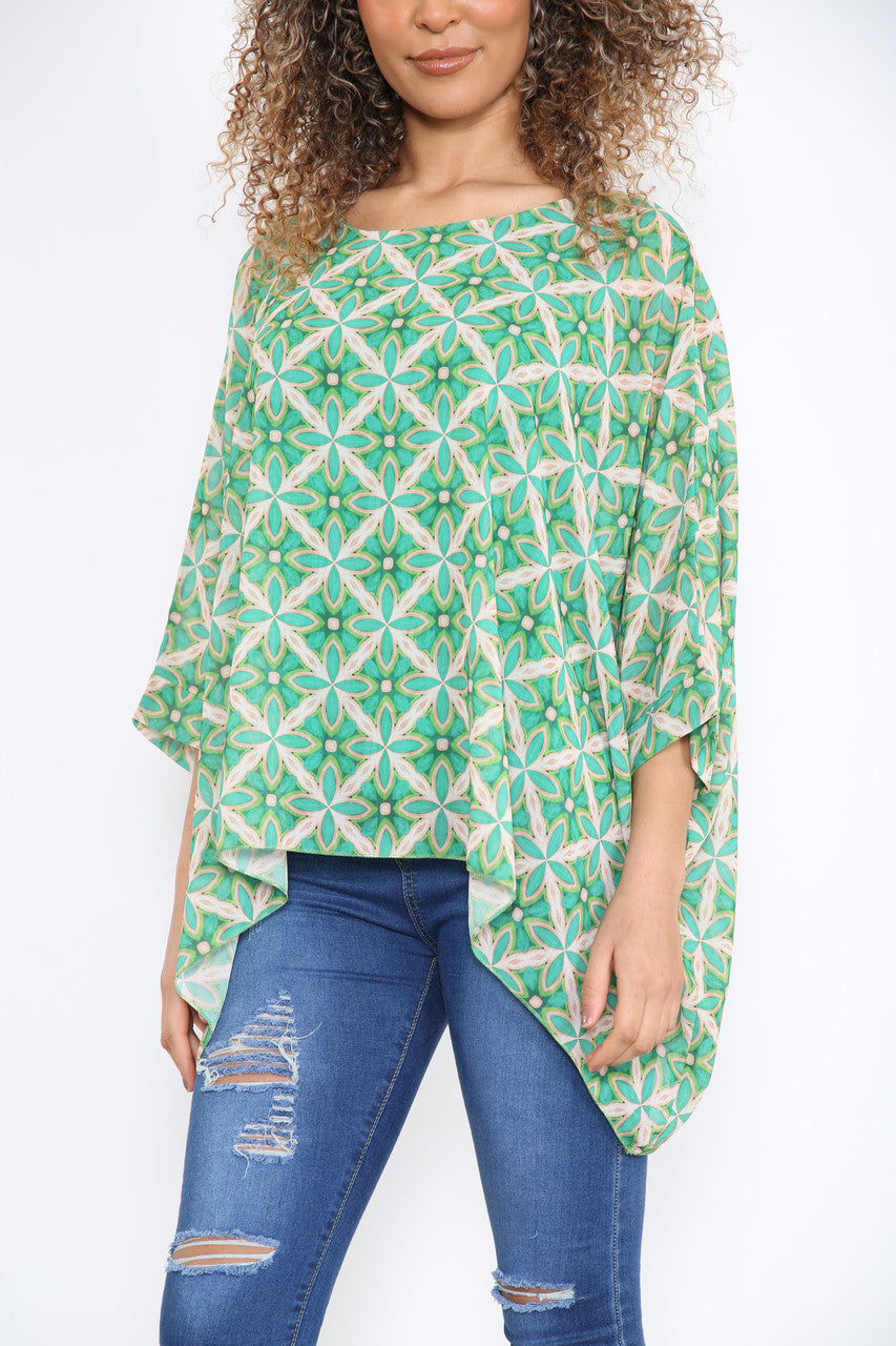 Ladies Geometric Print Batwing Blouse Green