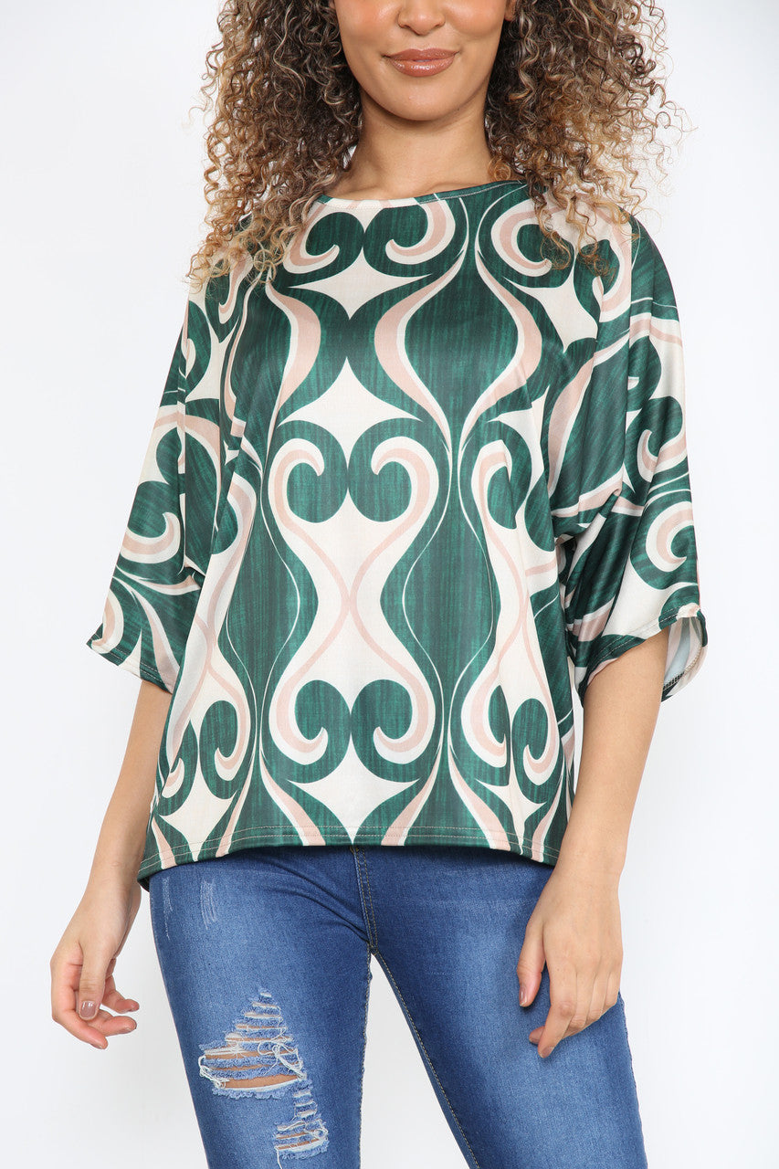 TOP MET SWIRL-PATROON PRINT GROEN