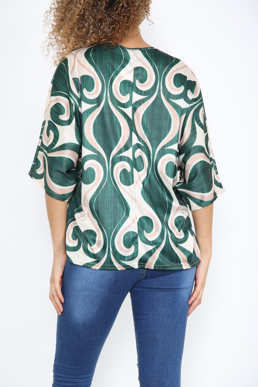 TOP MET SWIRL-PATROON PRINT GROEN