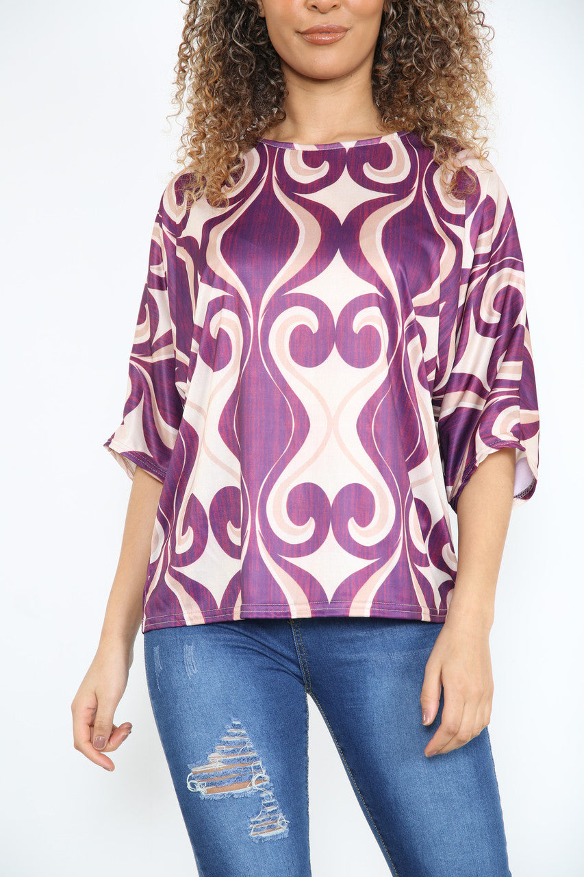 SWIRL PATTERN PRINT TOP PURPLE