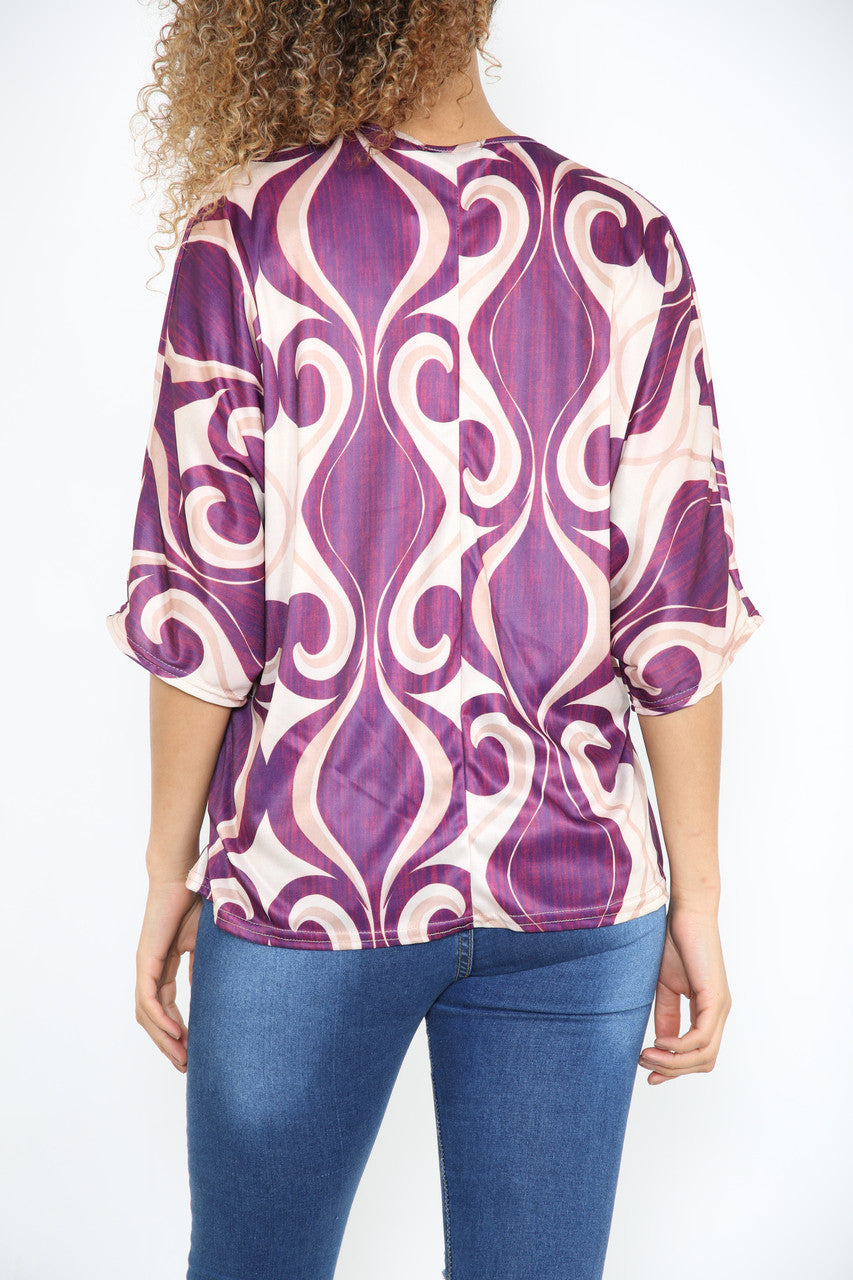 SWIRL PATTERN PRINT TOP PURPLE