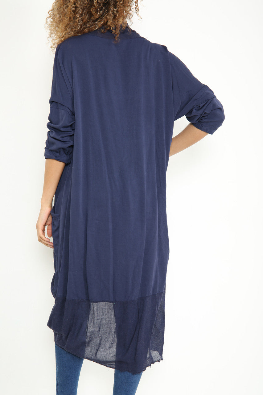 Ladies Floaty Draped Wrap Style Cardigan Top Navy