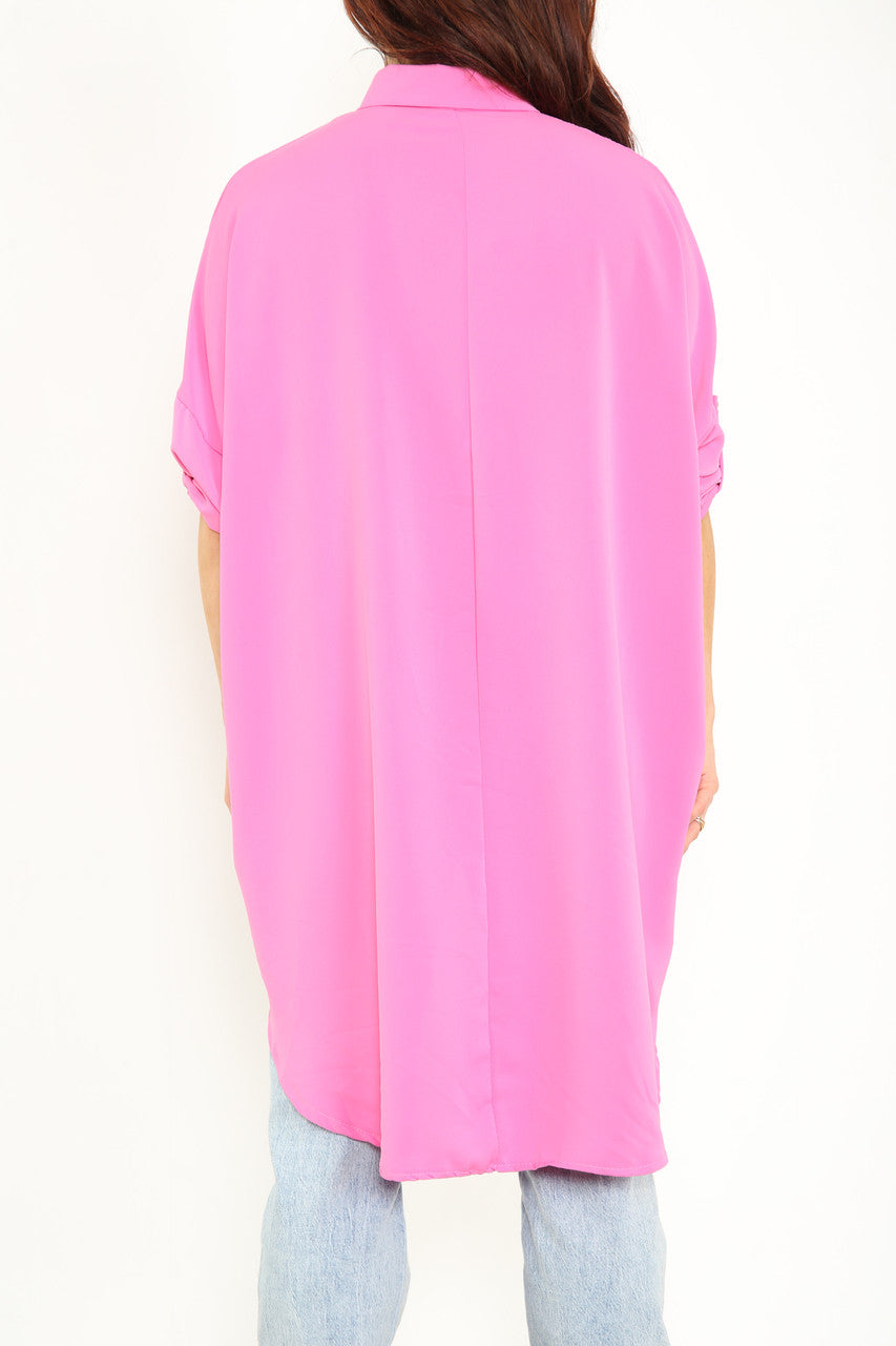 Ladies Plain Shirt With Roll Up Sleeves Cerise