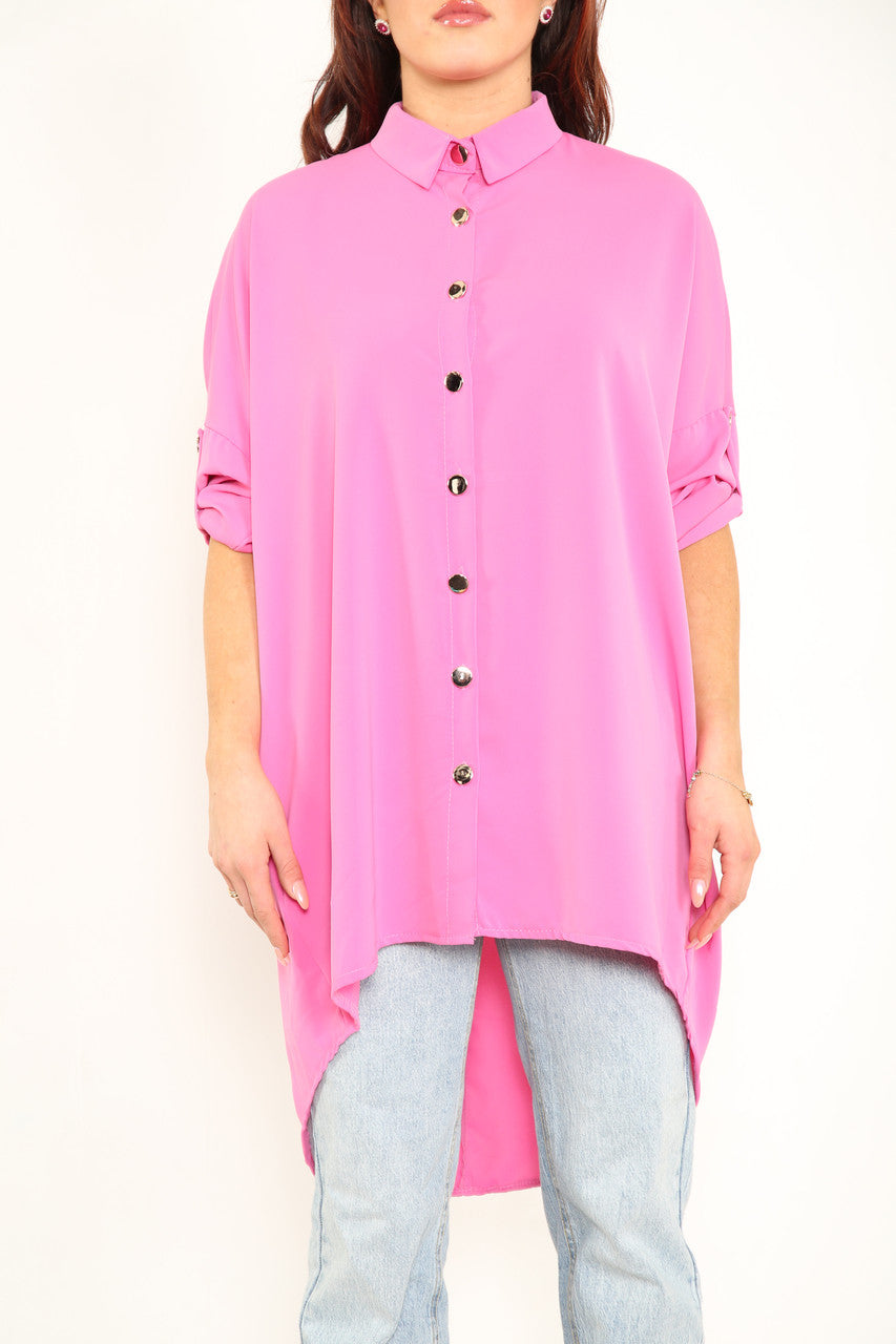 Ladies Plain Shirt With Roll Up Sleeves Cerise