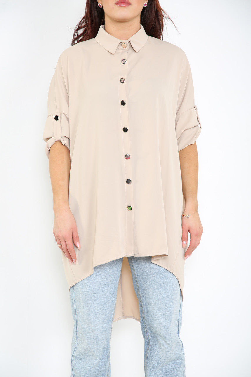Ladies Plain Shirt With Roll Up Sleeves Stone