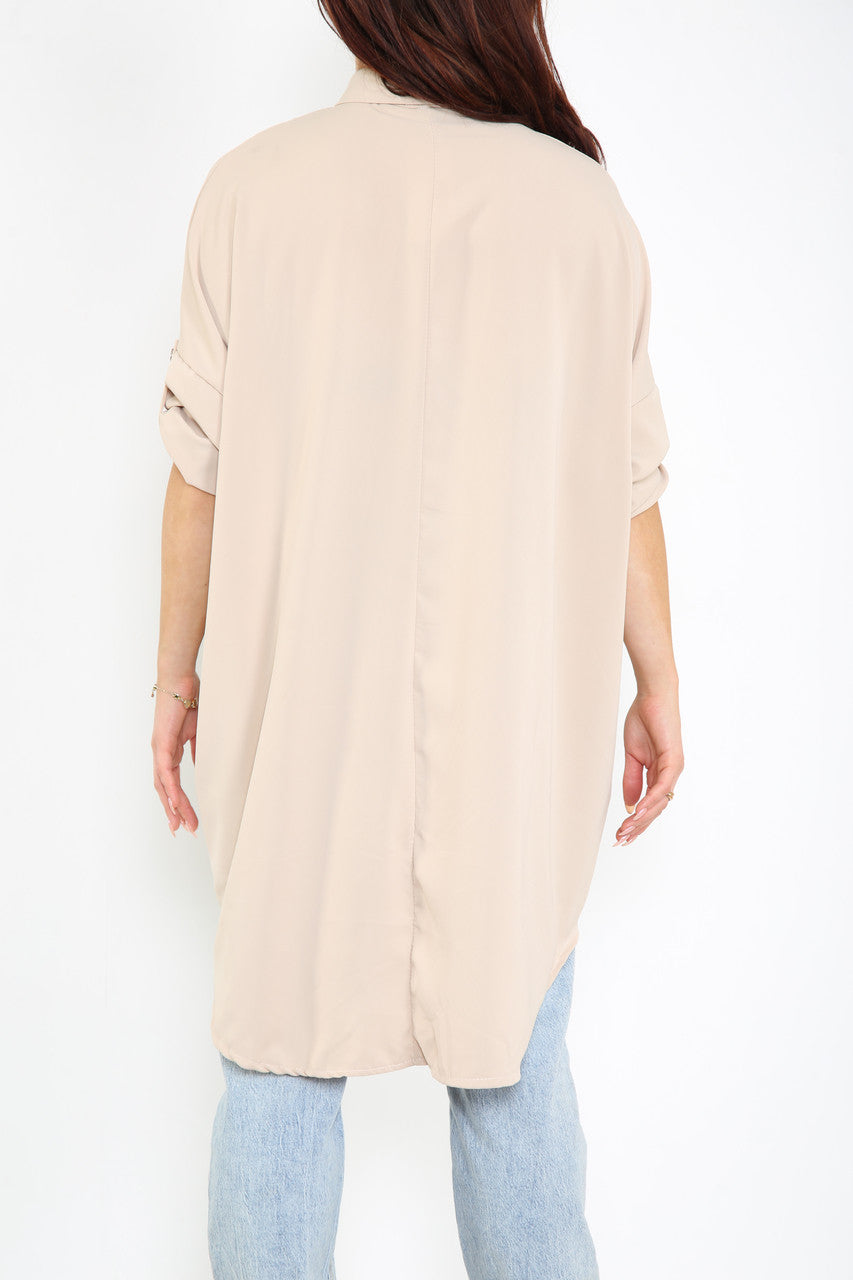 Ladies Plain Shirt With Roll Up Sleeves Stone