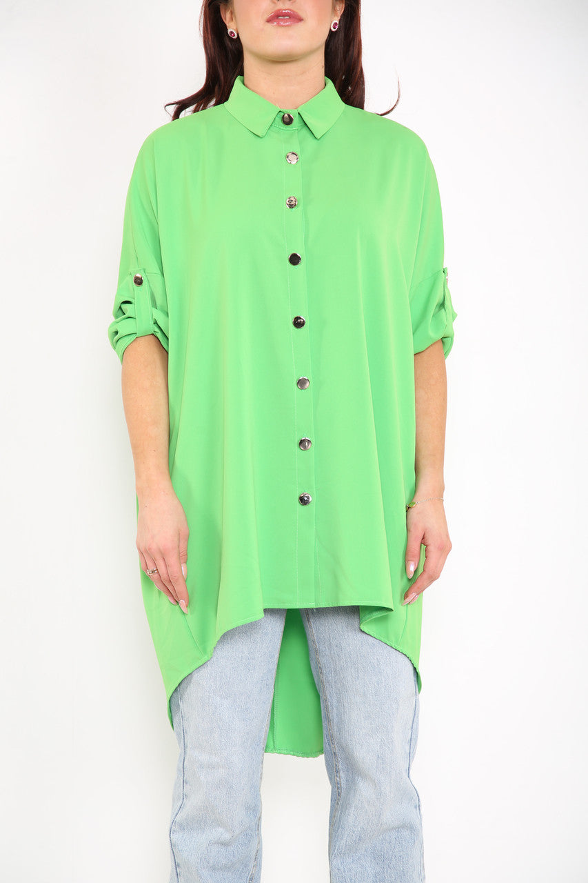 Ladies Plain Shirt With Roll Up Sleeves Green