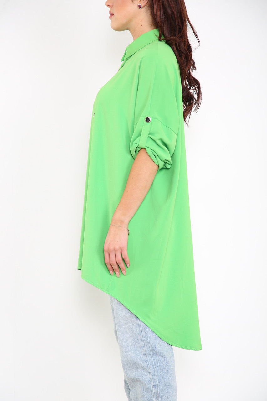Ladies Plain Shirt With Roll Up Sleeves Green