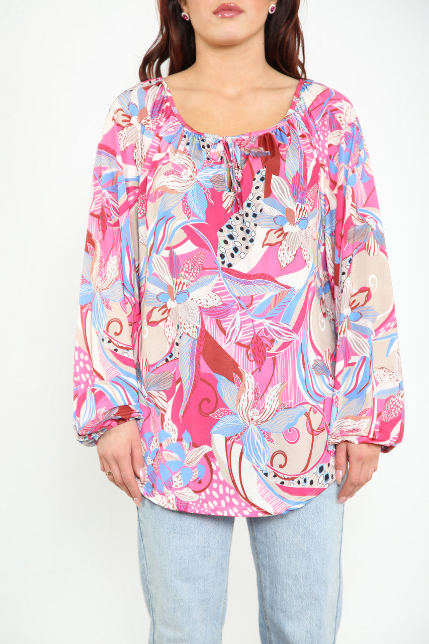 Dames Blouse Top met Paisleyprint Slinky Cerise
