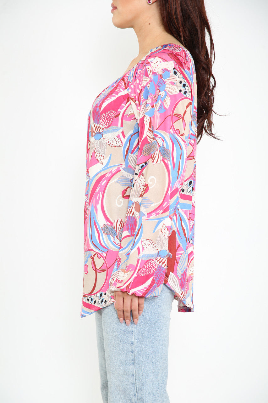 Dames Blouse Top met Paisleyprint Slinky Cerise