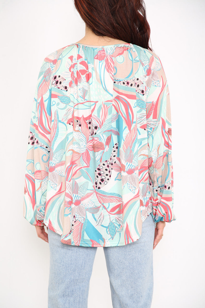 Ladies Paisley Print Slinky Blouse Top Sky Blue