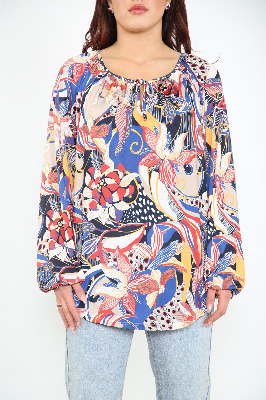 Ladies Paisley Print Slinky Blouse Top Navy
