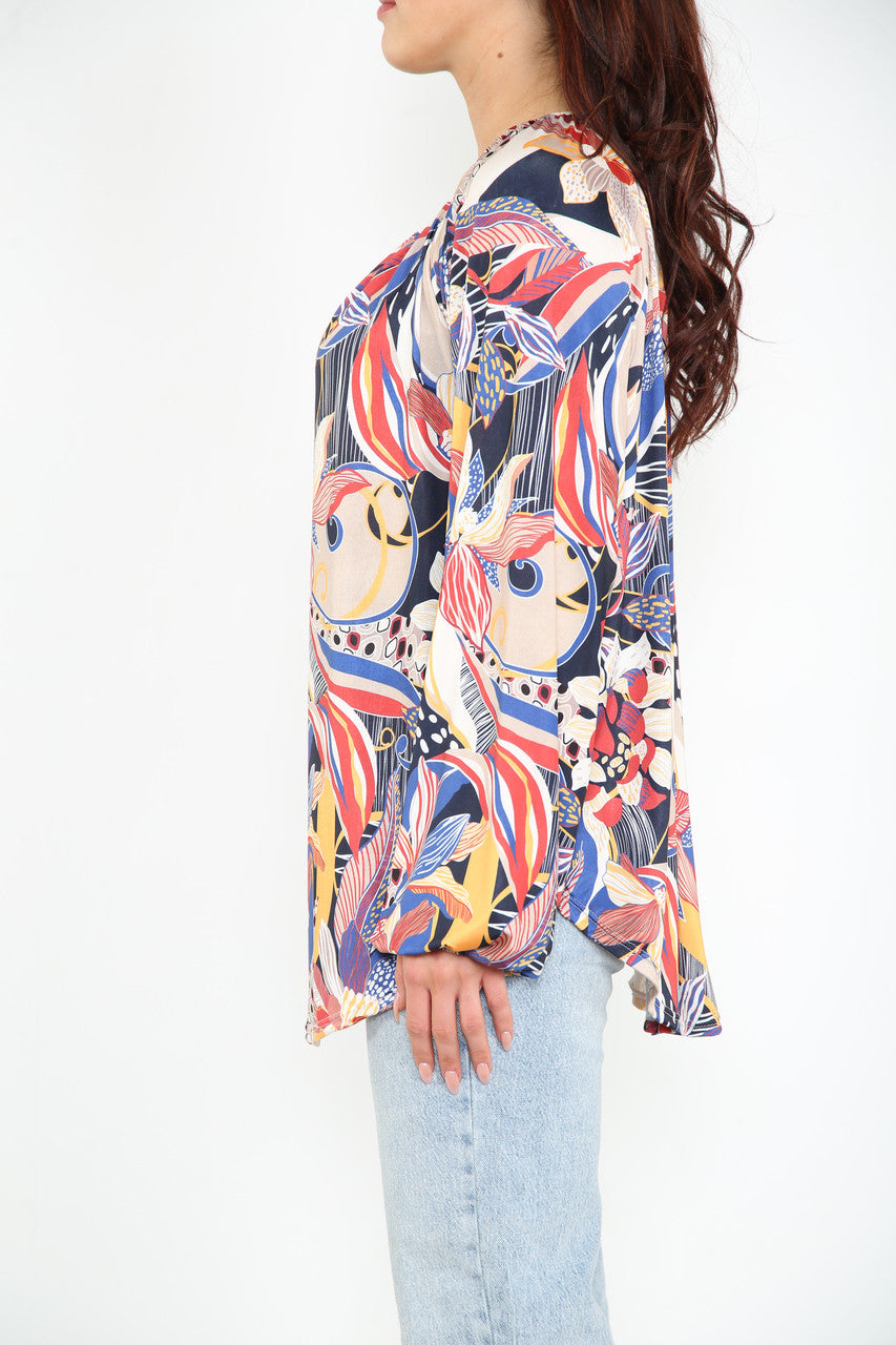 Ladies Paisley Print Slinky Blouse Top Navy