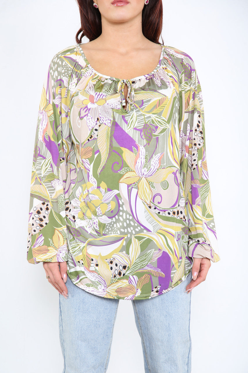Ladies Paisley Print Slinky Blouse Top Khaki