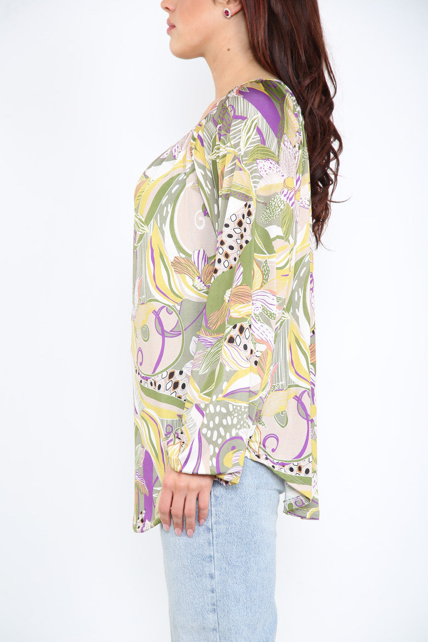 Ladies Paisley Print Slinky Blouse Top Khaki