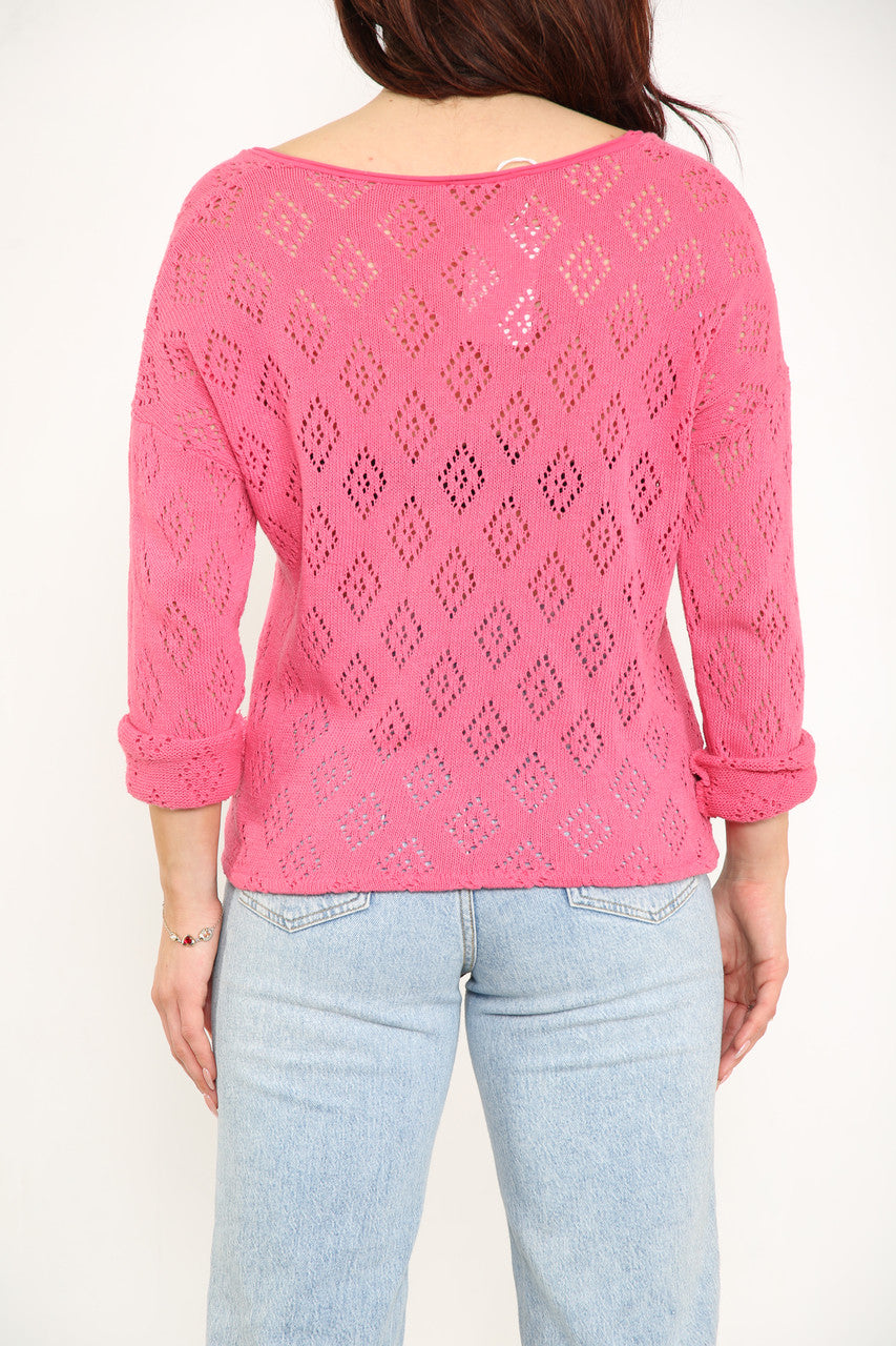Ladies Diamond Soft Pointelle Knit Top Pink