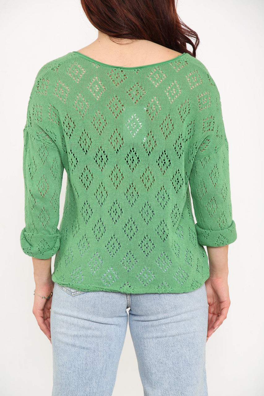 Ladies Diamond Soft Pointelle Knit Top Green