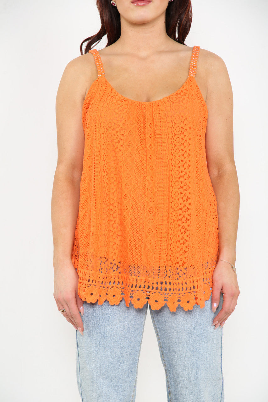 Ladies Lace Vest Top Orange