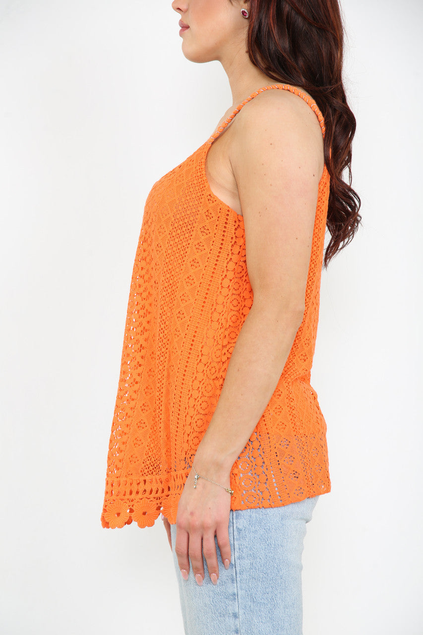 Ladies Lace Vest Top Orange