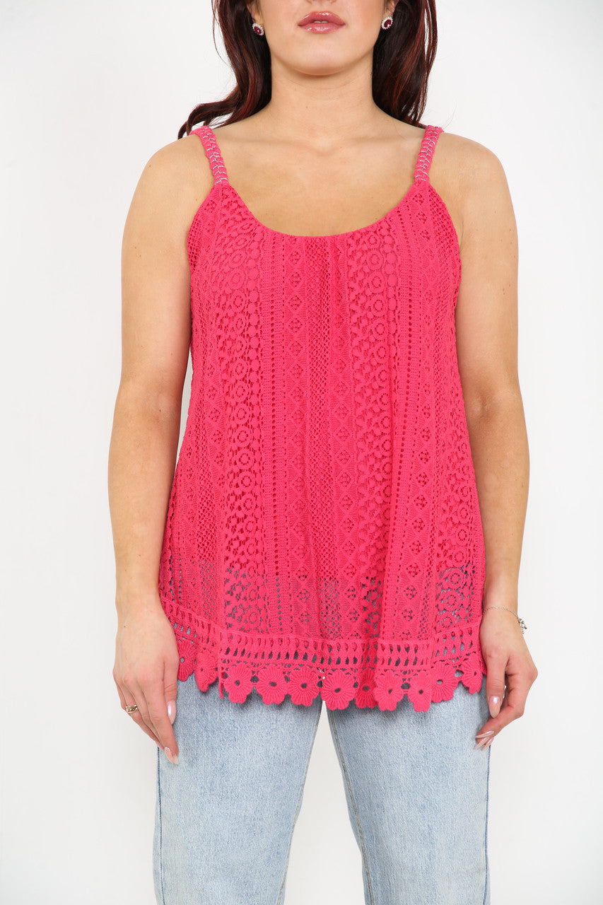 Dames Kanten Singlet Cerise