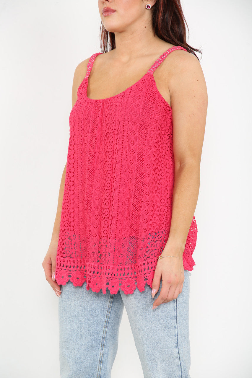 Dames Kanten Singlet Cerise
