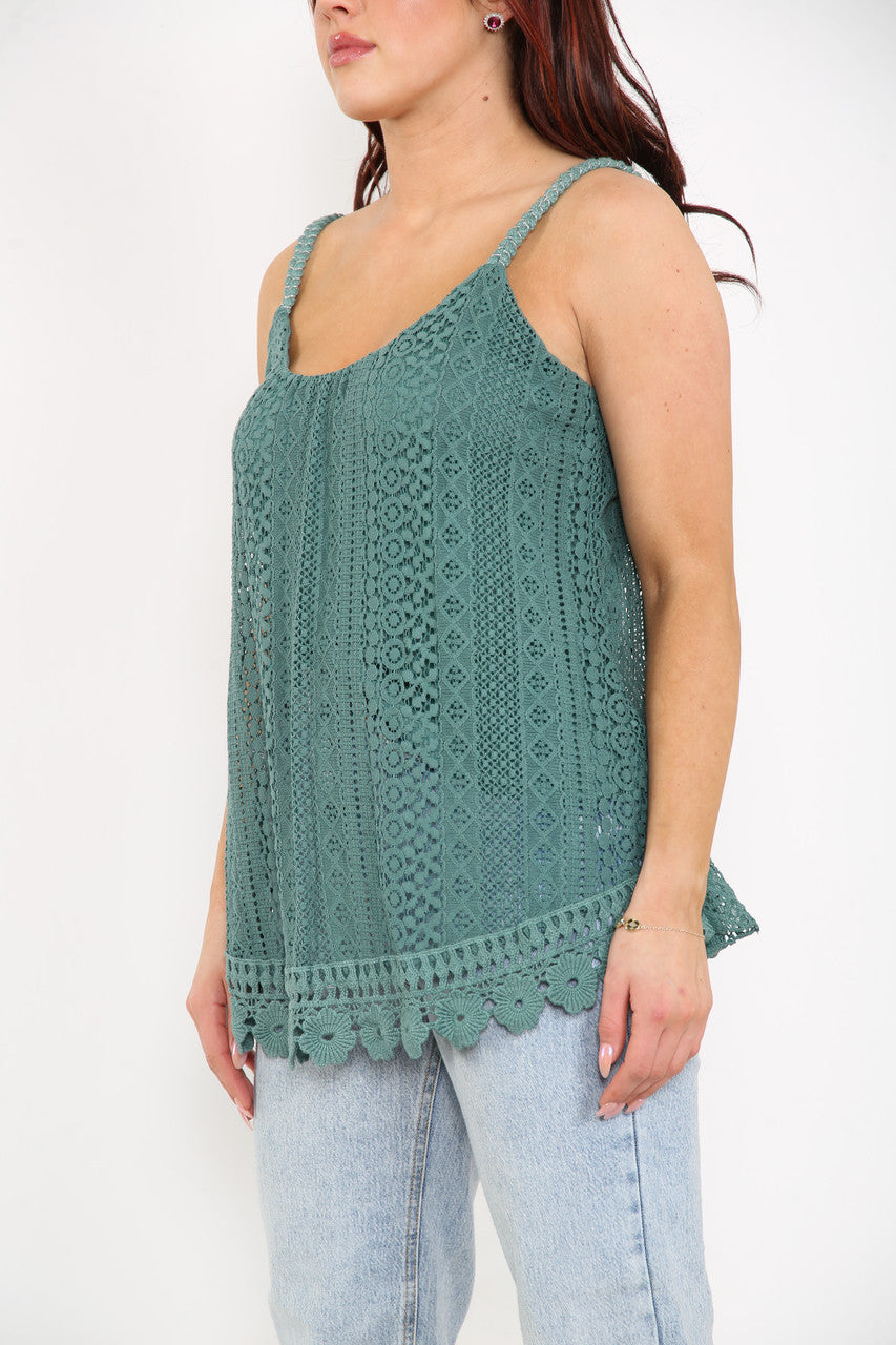 Ladies Lace Vest Top Teal