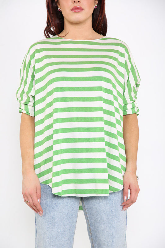 Ladies Striped Top Green