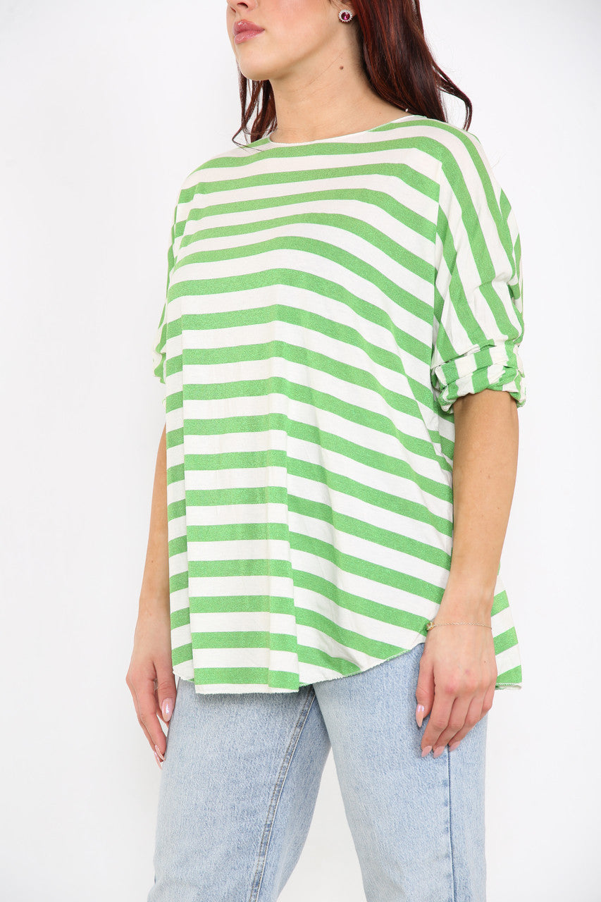 Ladies Striped Top Green