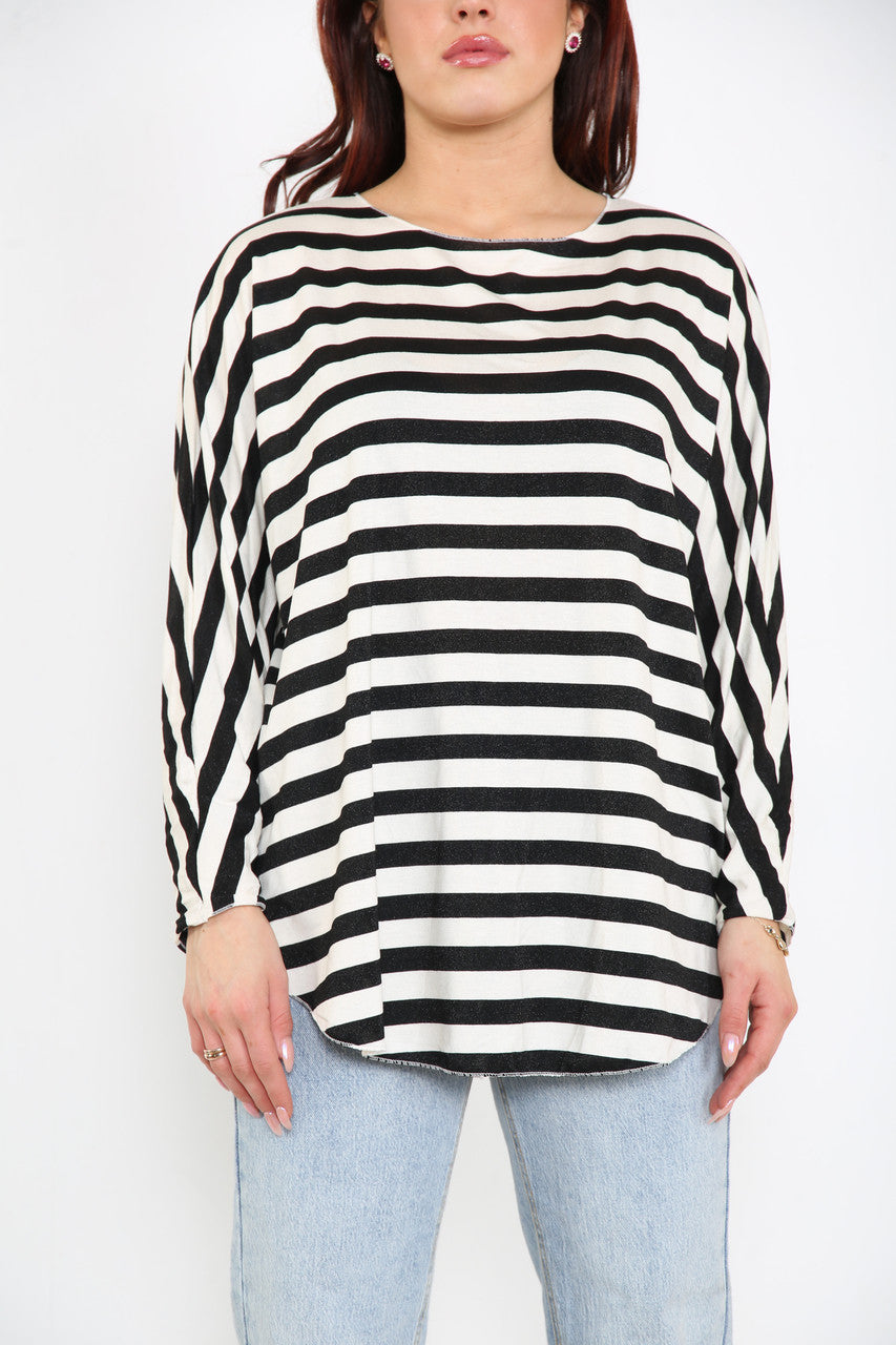 Ladies Striped Top Black