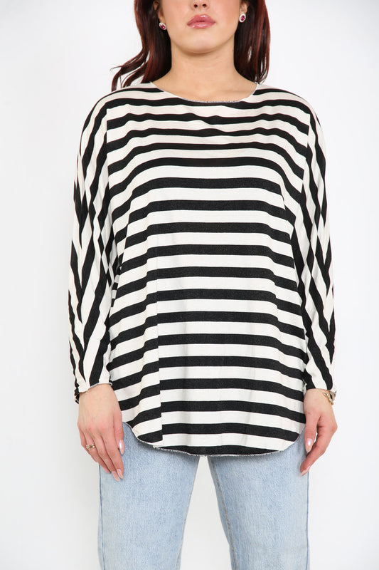 Ladies Striped Top Black