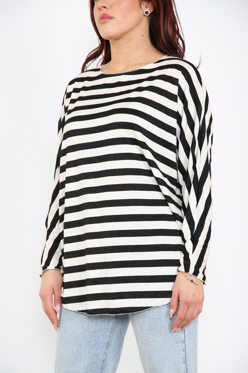 Ladies Striped Top Black