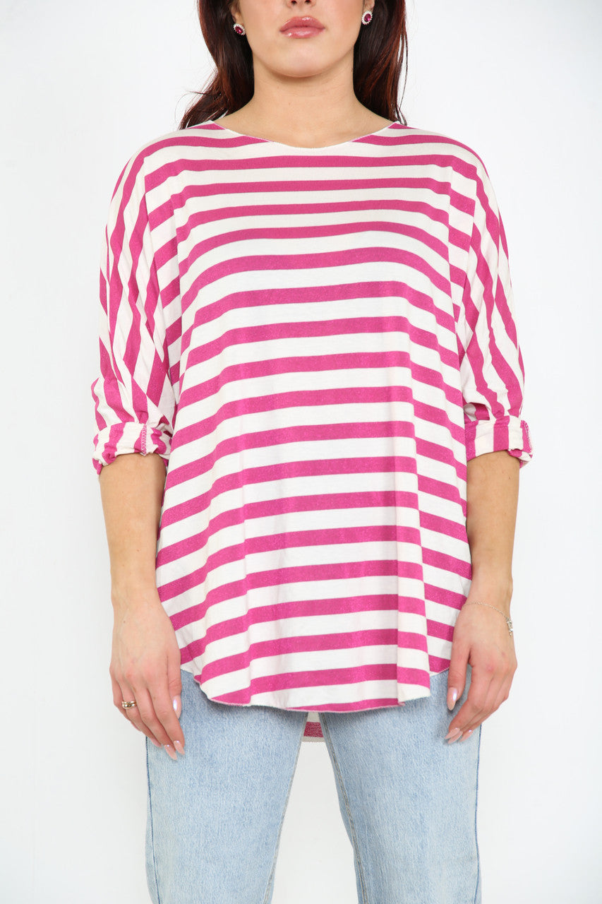 Ladies Striped Top Cerise