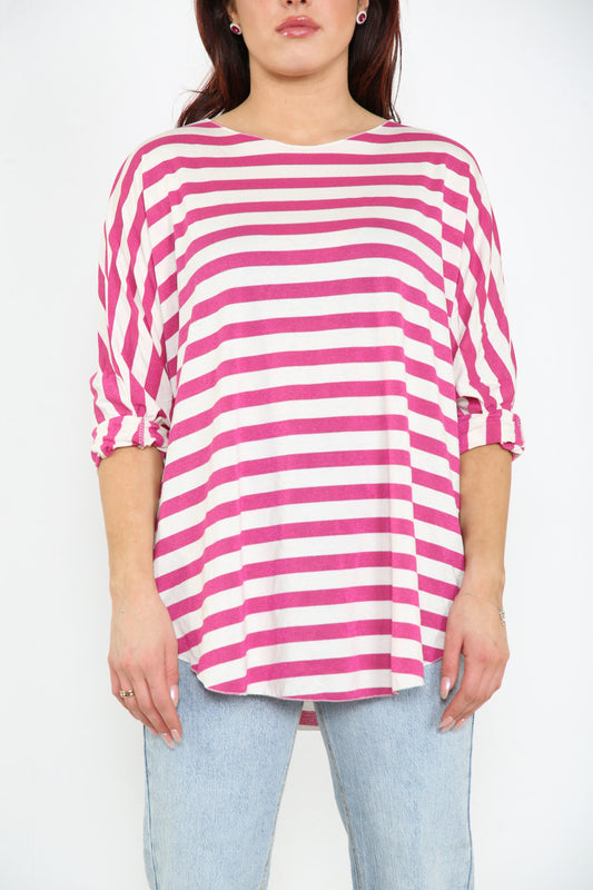 Ladies Striped Top Cerise