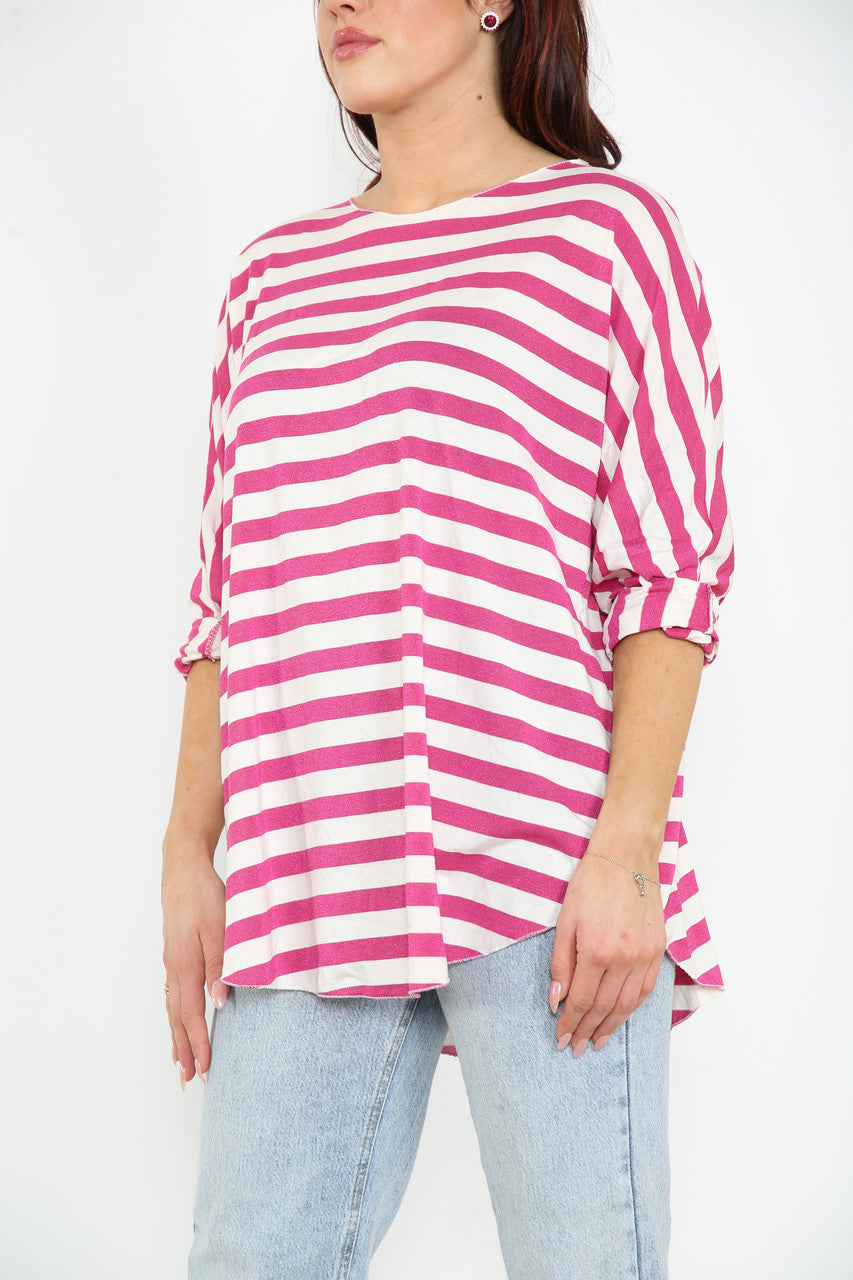 Ladies Striped Top Cerise