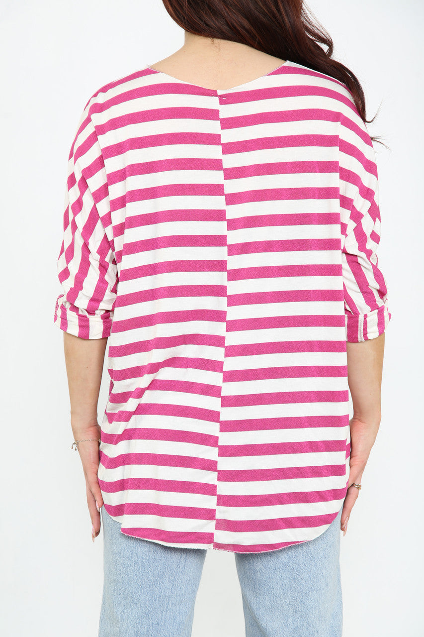 Ladies Striped Top Cerise