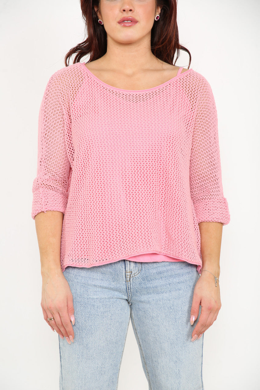 Dames 2-laags Fishnet Top Roze