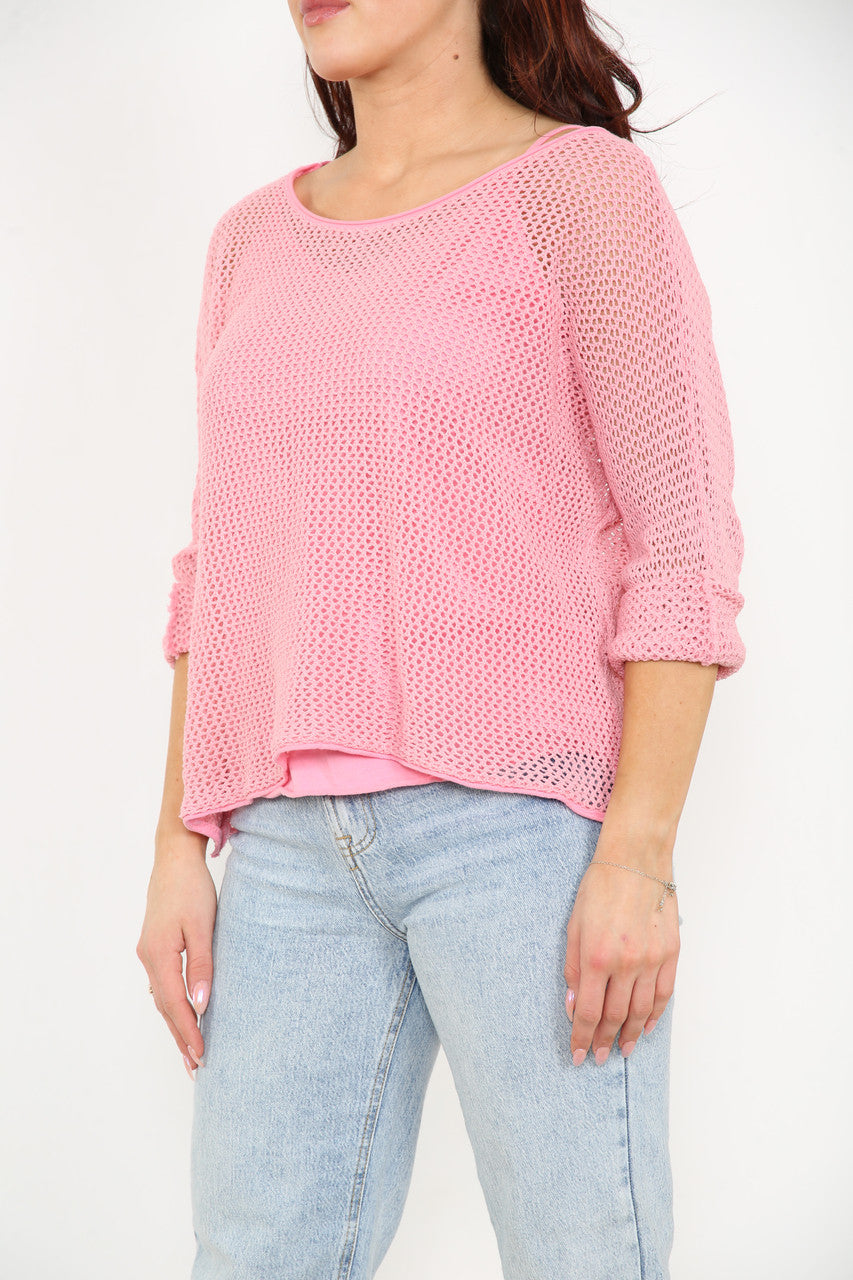 Dames 2-laags Fishnet Top Roze