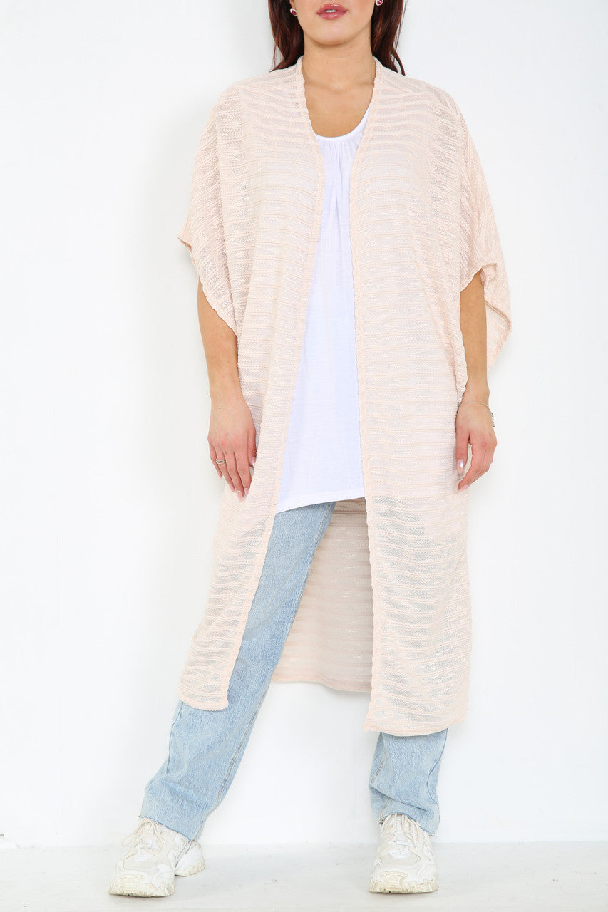 Ladies Burnout Slub Kimono Style Cardigan Light Pink