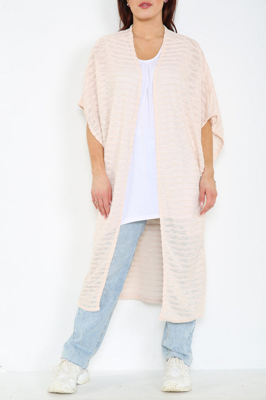 Dames Kimono Stijl Cardigan van Burn-out Slubstof Lichtroze